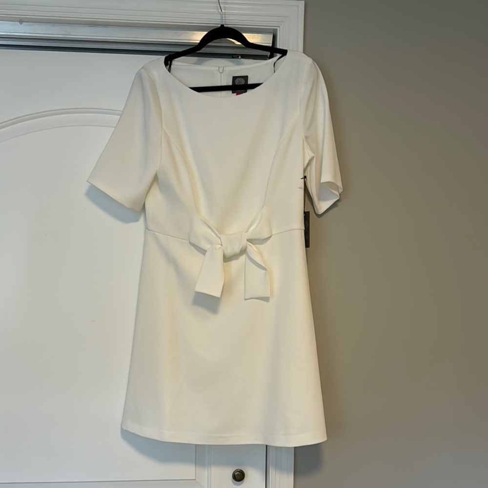 NWT Vince Camuto Signature Tie Front Stretch Crepe White Dress - Picture 3 of 11